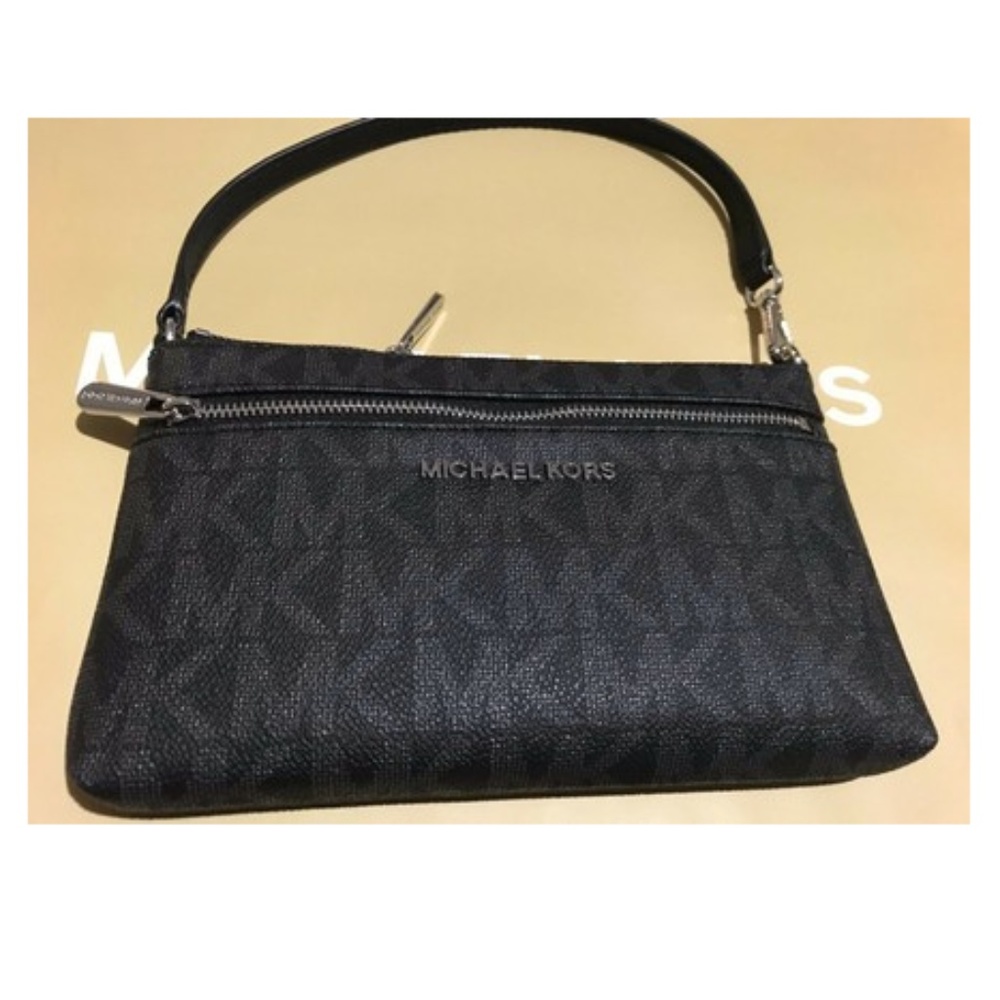 Michael Kors Zip Mk Logo Black Pvc Wristlet